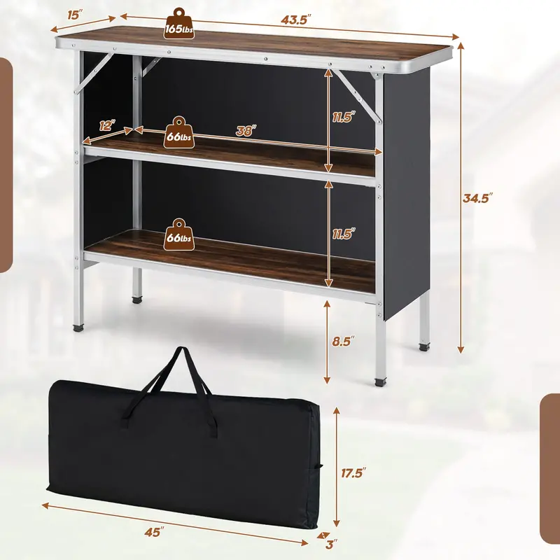Aluminum Folding Camping Table with Dual-Tier Storage Shelves