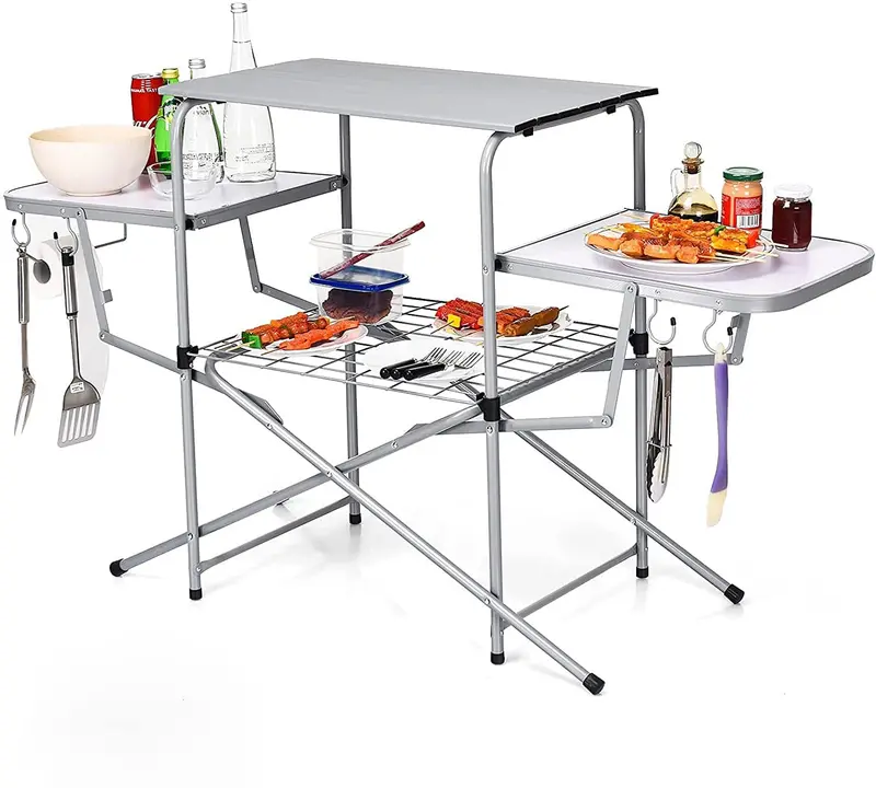 Aluminum Folding Grill Table – Compact Outdoor Kitchen Table with 26-Inch Main Surface