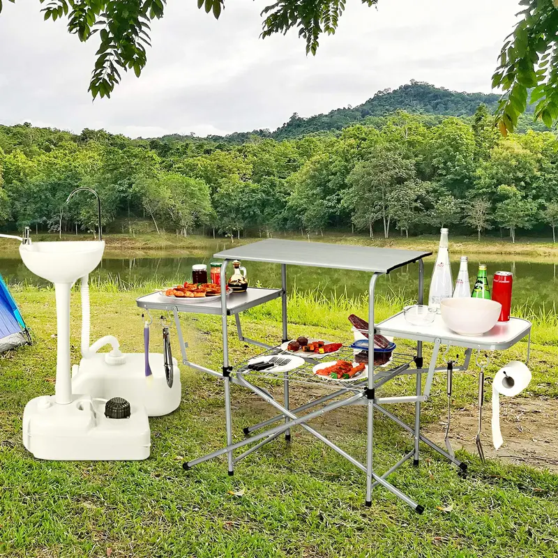 Aluminum Folding Grill Table – Compact Outdoor Kitchen Table with 26-Inch Main Surface 2