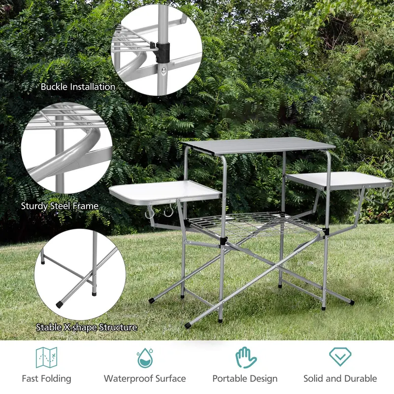 Aluminum Folding Grill Table – Compact Outdoor Kitchen Table with 26-Inch Main Surface