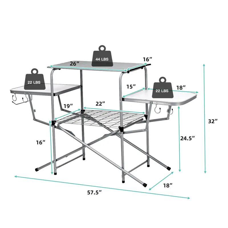 Aluminum Folding Grill Table – Compact Outdoor Kitchen Table with 26-Inch Main Surface