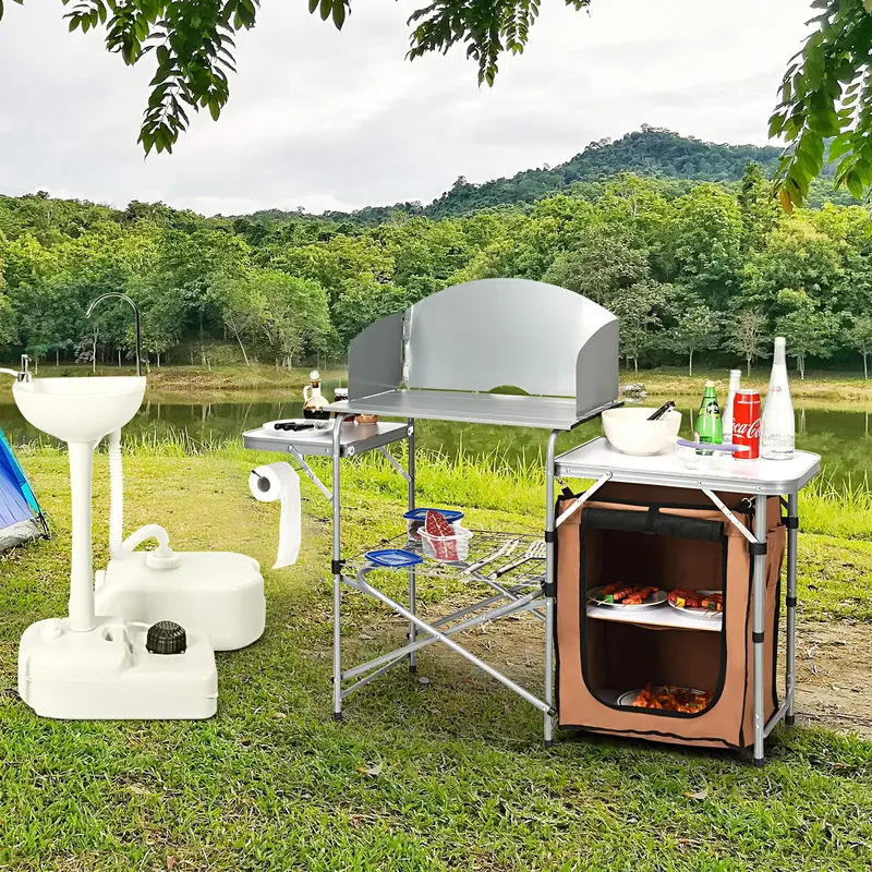 Aluminum Folding Grill Table with Storage Compartment – 26-Inch Outdoor Kitchen Station 2