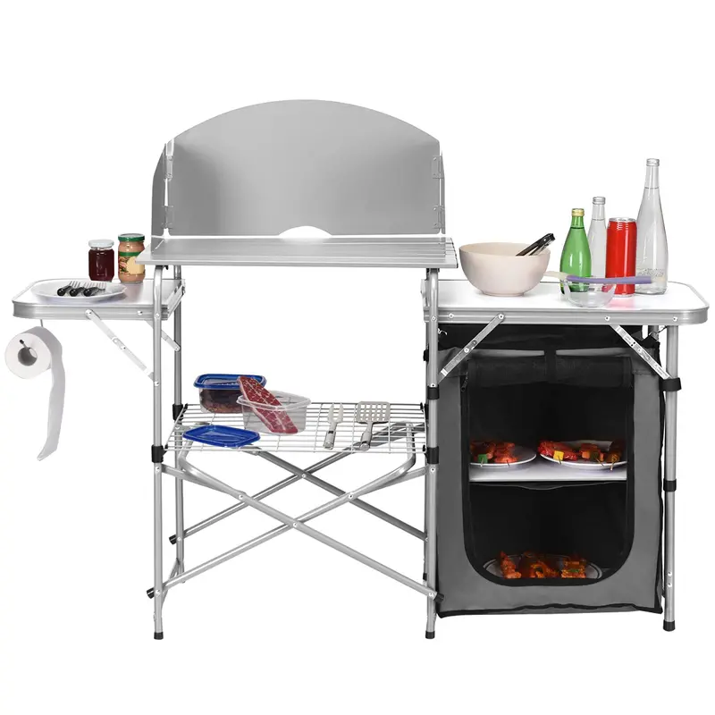 Aluminum Folding Grill Table with Storage Compartment – 26-Inch Outdoor Kitchen Station