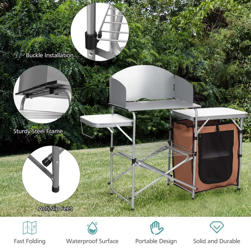 Aluminum Folding Grill Table with Storage Compartment – 26-Inch Outdoor Kitchen Station