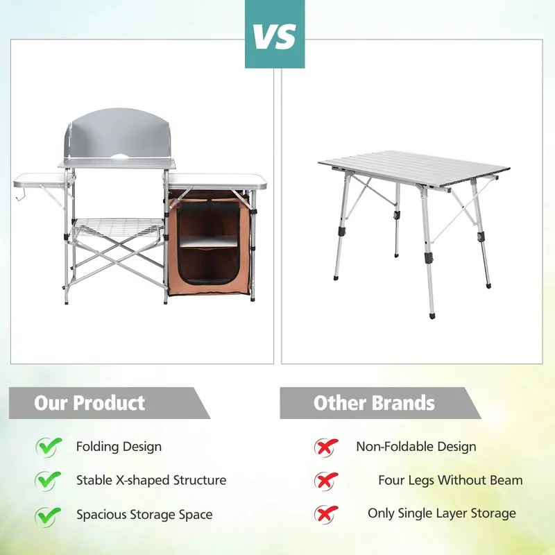 Aluminum Folding Grill Table with Storage Compartment – 26-Inch Outdoor Kitchen Station