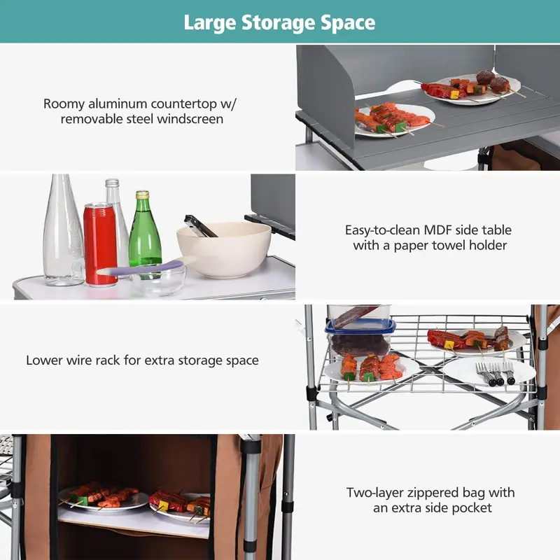 Aluminum Folding Grill Table with Storage Compartment – 26-Inch Outdoor Kitchen Station