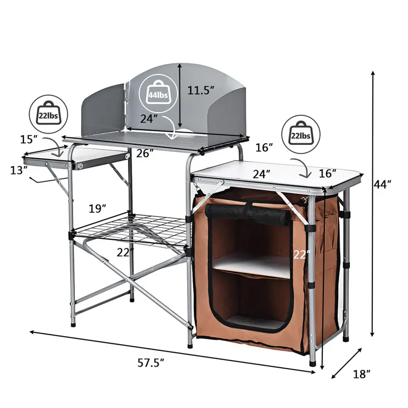 Aluminum Folding Grill Table with Storage Compartment – 26-Inch Outdoor Kitchen Station