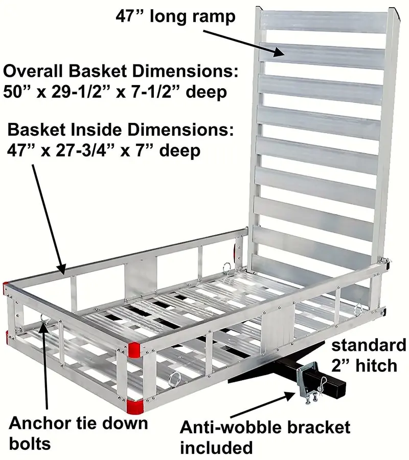 Aluminum Hitch-Mount Cargo Carrier – 47-Inch Extendable Ramp, Single-Unit Heavy-Duty Transport Tray