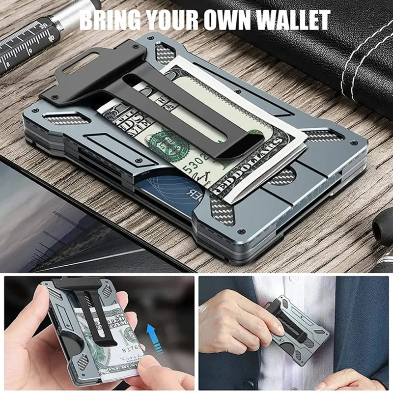 Aluminum RFID-Blocking Slim Wallet – Lightweight Tactical-Grade Metal Wallet in Matte Black with Identity Theft Prevention and Rapid Card Access
