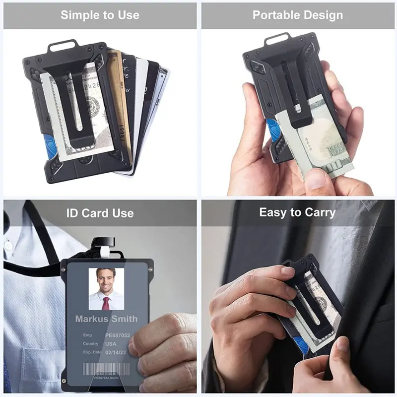 Aluminum RFID-Blocking Slim Wallet – Lightweight Tactical-Grade Metal Wallet in Matte Black with Identity Theft Prevention and Rapid Card Access