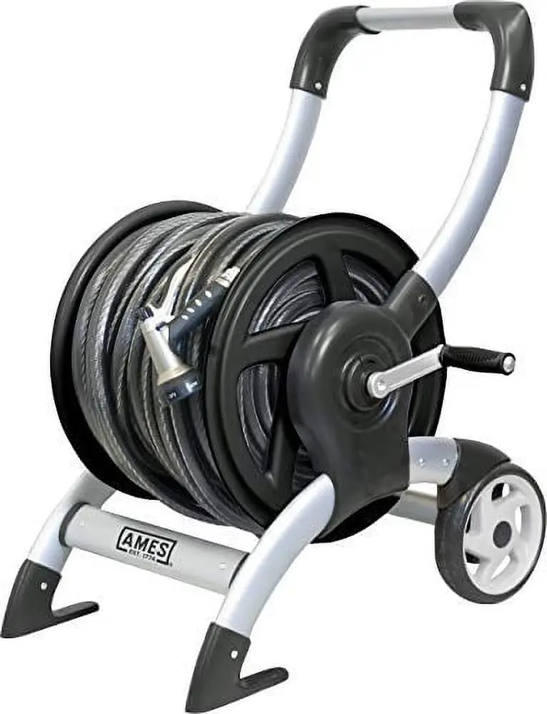 Ames Aluminum Hose Reel Cart – Silver, Holds Up to 200 ft of Garden Hose