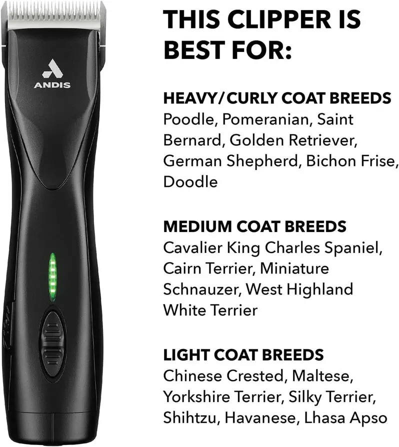 Andis Pulse ZR II Cordless Pet Clipper – 5-Speed Detachable Blade Grooming Tool for Dogs & Animals | Rechargeable Lithium-Ion Battery | LED Charge Indicator