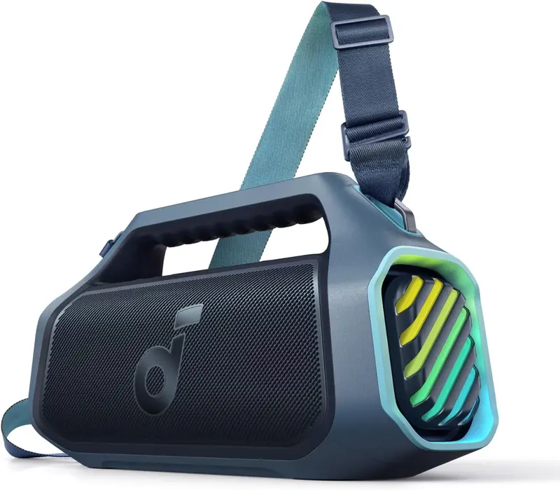 Anker Soundcore Boom 2 Plus Bluetooth Speaker – 140W Output, IPX7 Waterproof, 20-Hour Playtime, RGB Lighting & Power Bank Function for Outdoor Use