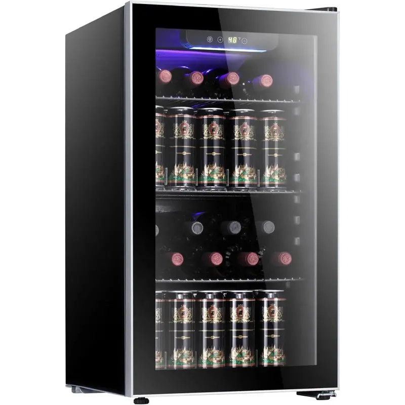 Antarctic Star 26-Bottle Wine Cooler – 130-Can Beverage Refrigerator with Mini Cellar Design