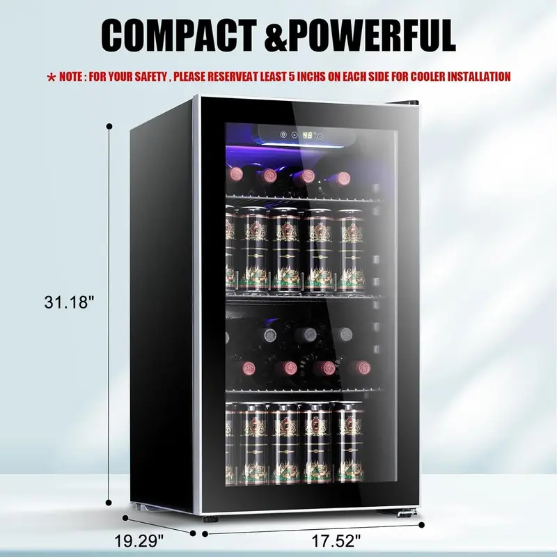 Antarctic Star 26-Bottle Wine Cooler – 130-Can Beverage Refrigerator with Mini Cellar Design