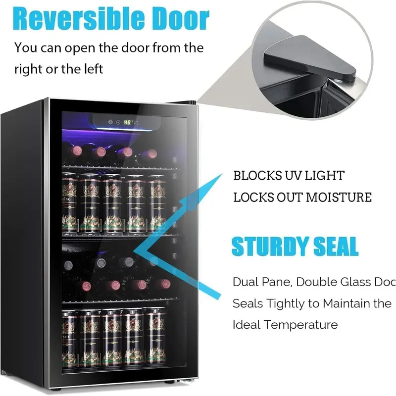 Antarctic Star 26-Bottle Wine Cooler – 130-Can Beverage Refrigerator with Mini Cellar Design