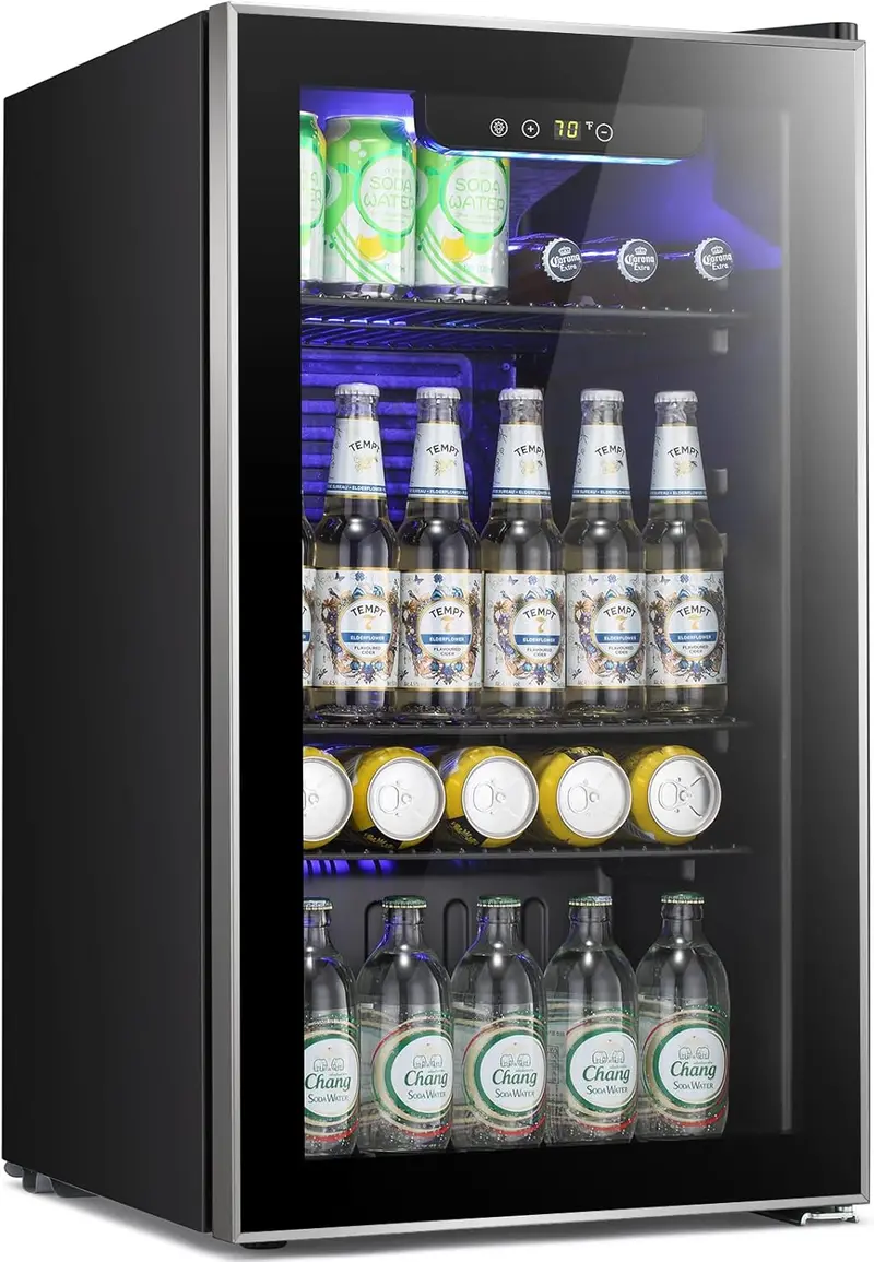 Antarctic Star 68-Can Freestanding Beverage Refrigerator – Glass-Door Mini Fridge with Electronic Temp Control for Home or Bar