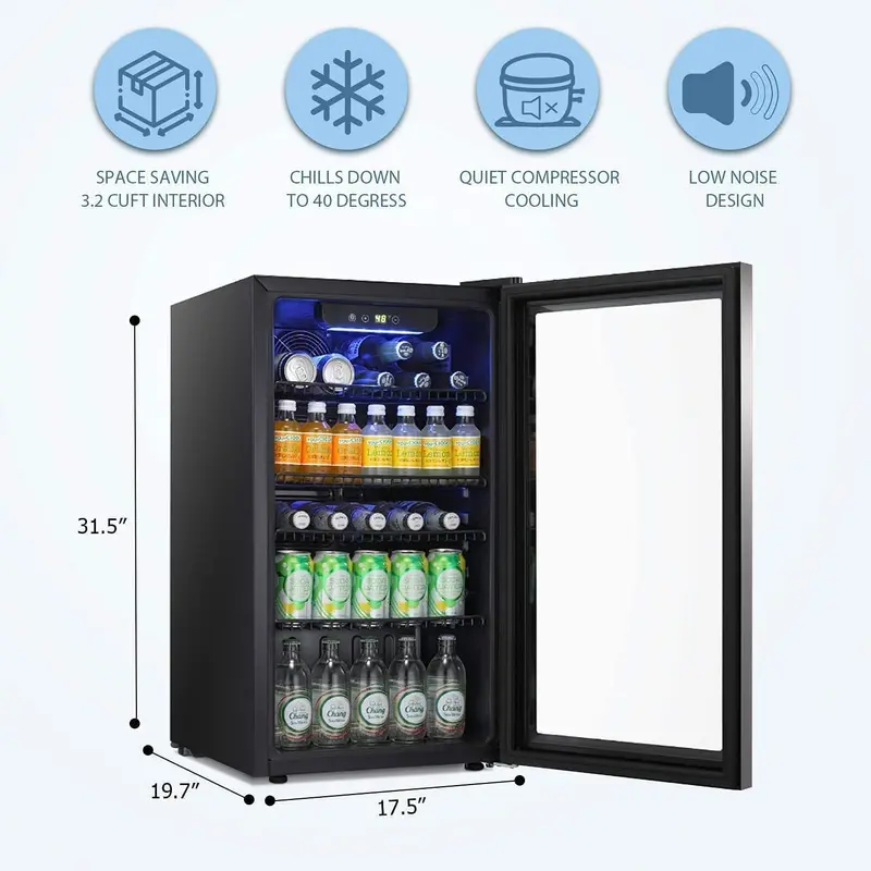 Antarctic Star 68-Can Freestanding Beverage Refrigerator – Glass-Door Mini Fridge with Electronic Temp Control for Home or Bar