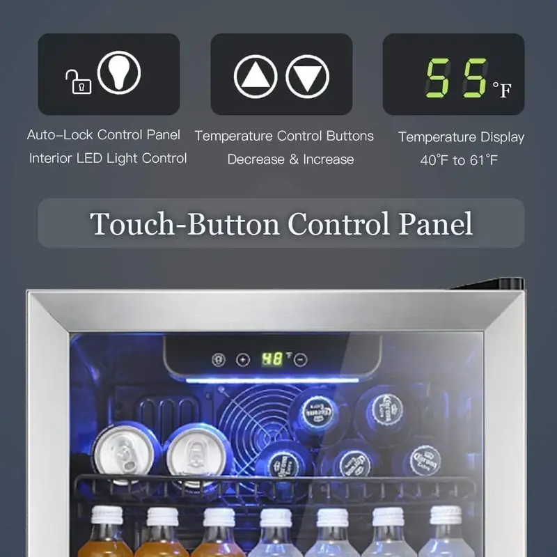 Antarctic Star 68-Can Freestanding Beverage Refrigerator – Glass-Door Mini Fridge with Electronic Temp Control for Home or Bar