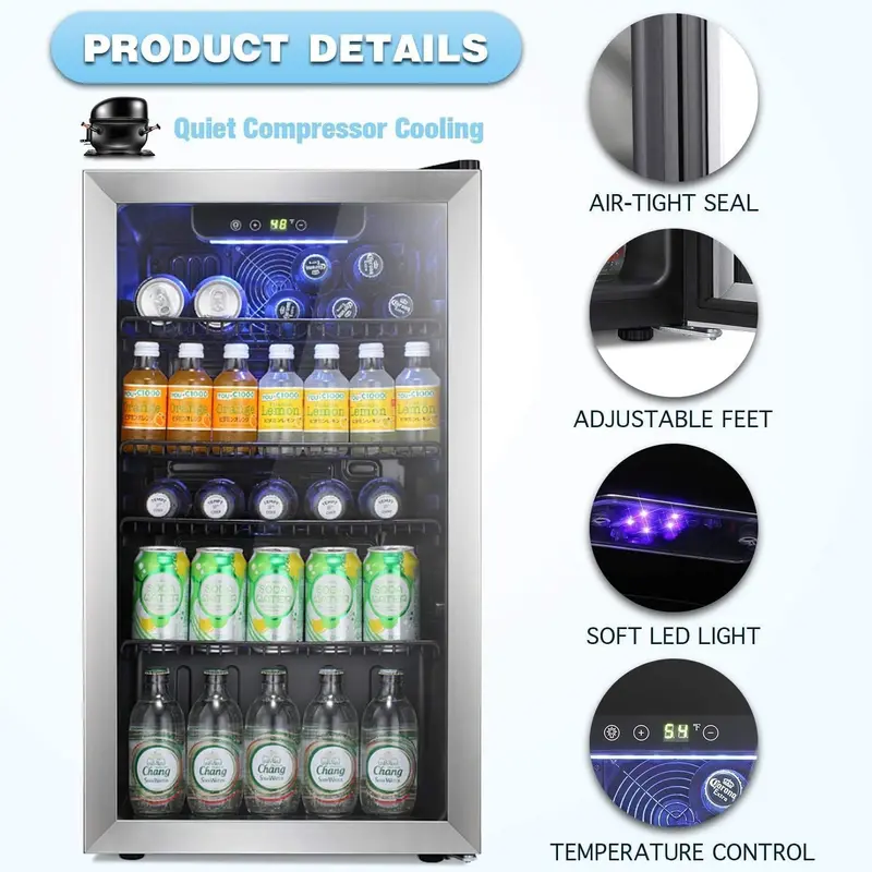 Antarctic Star 68-Can Freestanding Beverage Refrigerator – Glass-Door Mini Fridge with Electronic Temp Control for Home or Bar