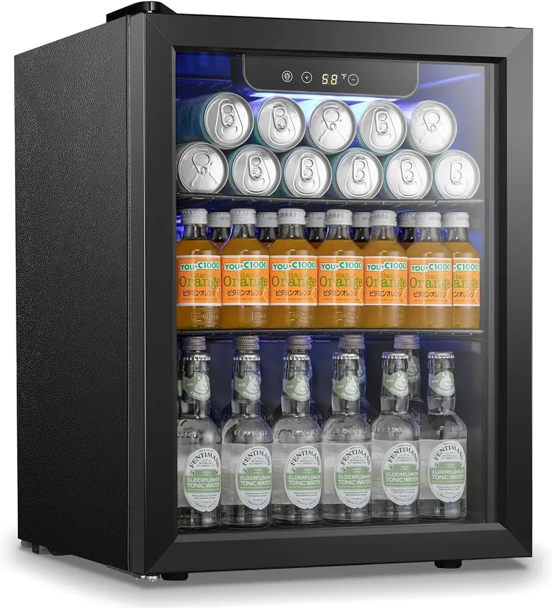 Antarctic Star 68-Can Freestanding Beverage Refrigerator – Glass-Door Mini Fridge with Electronic Temp Control for Home or Bar