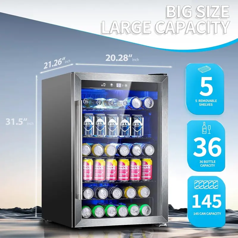 Antarctic Star 68-Can Freestanding Beverage Refrigerator – Glass-Door Mini Fridge with Electronic Temp Control for Home or Bar