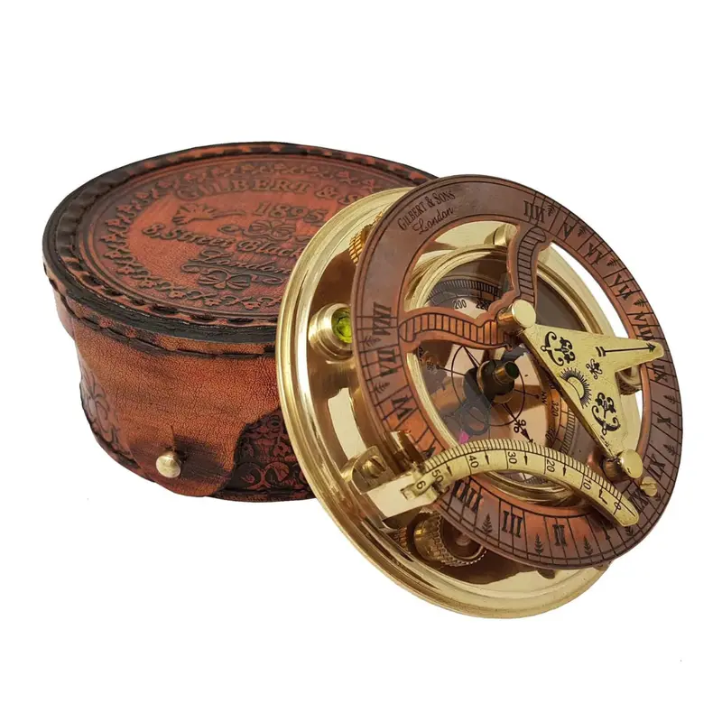 Antique-Style Brass & Copper Sundial Compass – Elegant Gift Box Included