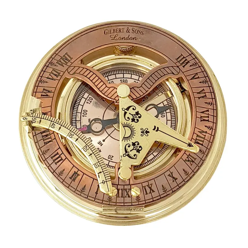 Antique-Style Brass & Copper Sundial Compass – Elegant Gift Box Included