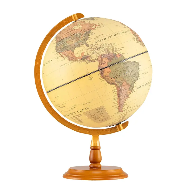 Antique-Style Rotating Globe Night Light – 12" Illuminated Desktop Lamp with Wooden Base