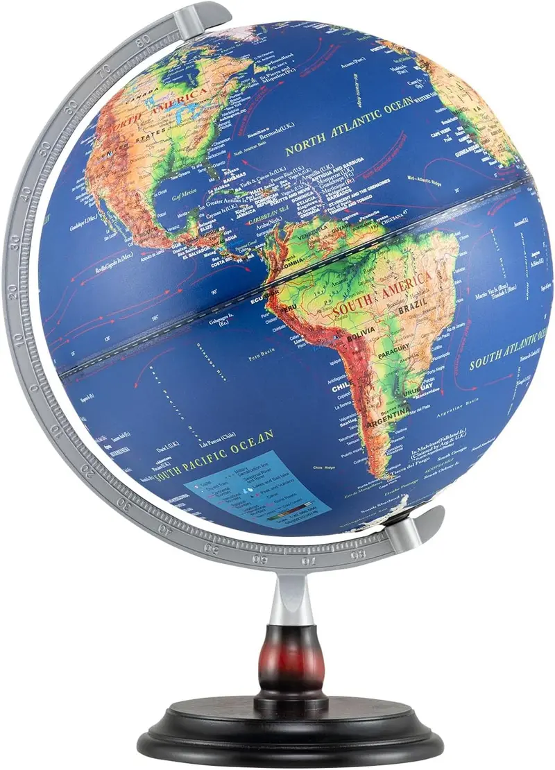 Antique-Style Rotating Globe Night Light – 12" Illuminated Desktop Lamp with Wooden Base