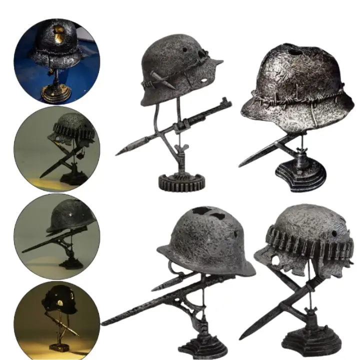 AntiqueLume Vintage Steel Helmet Table Lamp – Industrial-Chic Historical Lighting Fixture 2