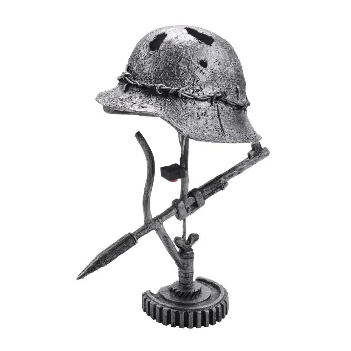 AntiqueLume Vintage Steel Helmet Table Lamp – Industrial-Chic Historical Lighting Fixture