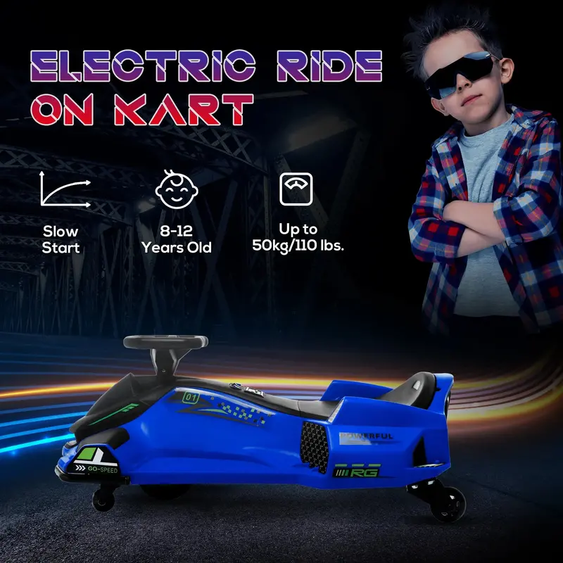 Aosom 12V Electric Drift Go-Kart for Kids – Blue with Lights & Music