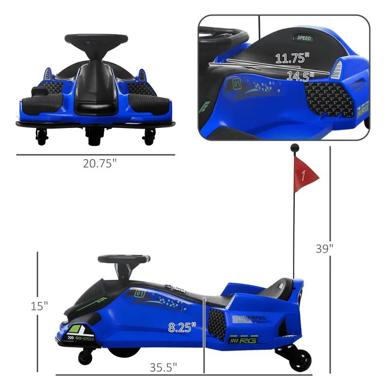 Aosom 12V Electric Drift Go-Kart for Kids – Blue with Lights & Music