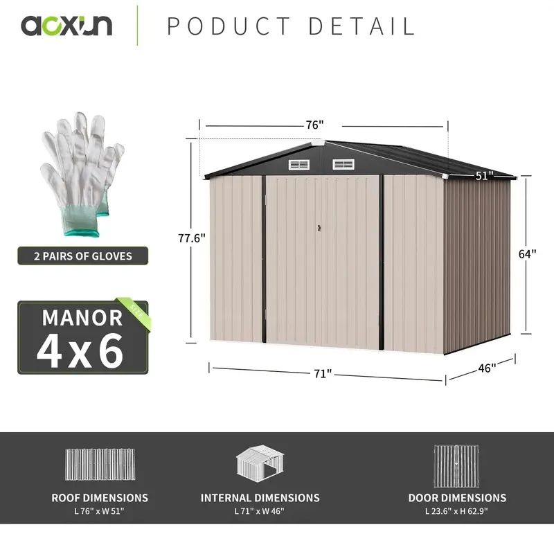 Aoxun 6.4 ft x 4 ft Outdoor Storage Shed – Weather-Resistant Tool & Garden Shelter