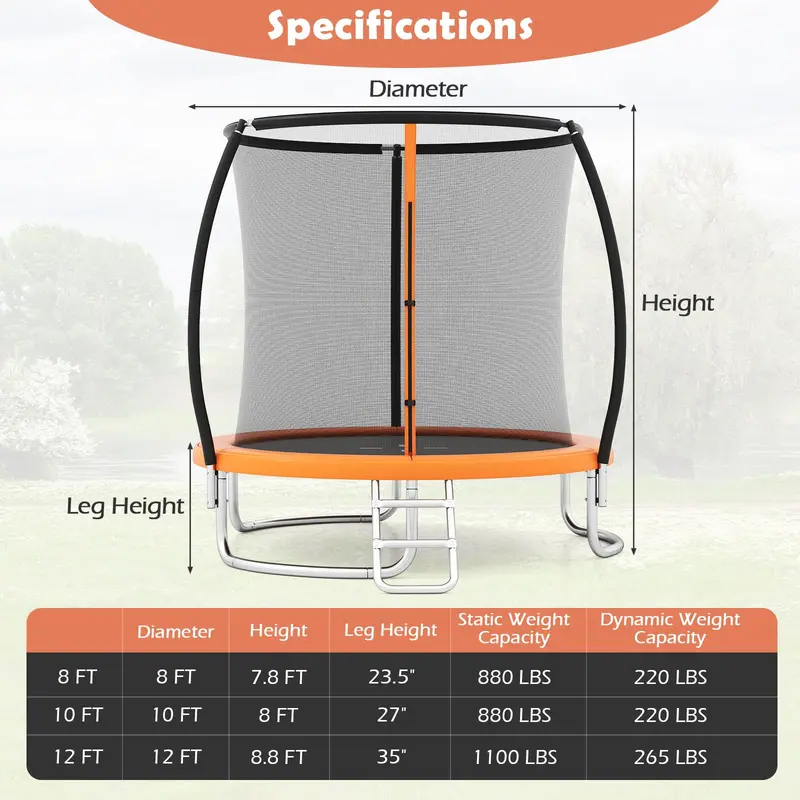 ASTM-Certified Kids Trampoline – 8FT/10FT/12FT Options with Enclosure Net