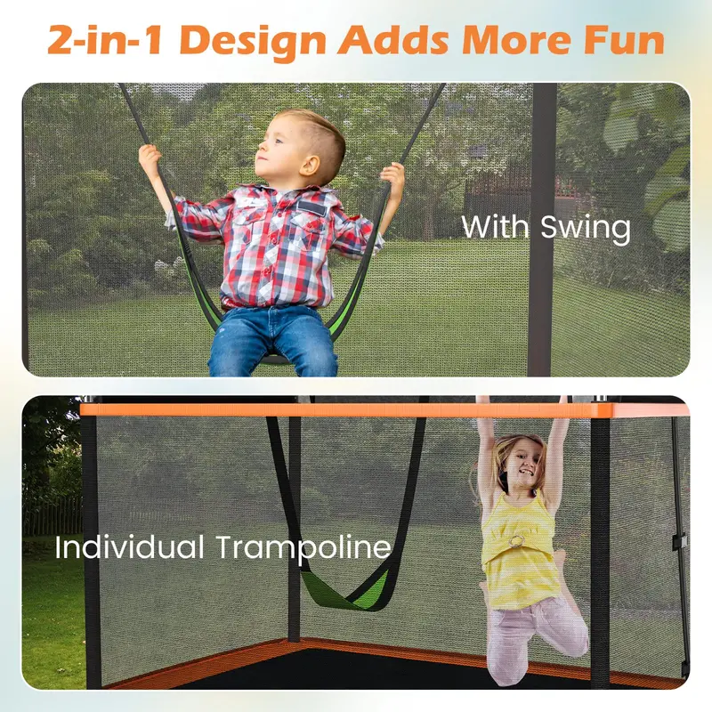 ASTM-Certified Rectangular Kids’ Trampoline with Safety Enclosure and Integrated Swing 2