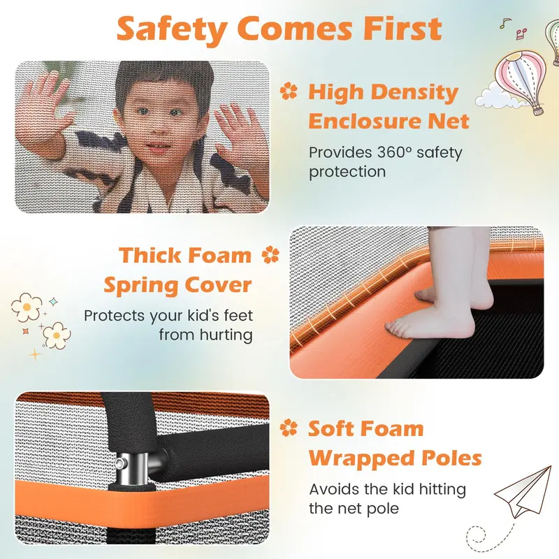 ASTM-Certified Rectangular Kids’ Trampoline with Safety Enclosure and Integrated Swing