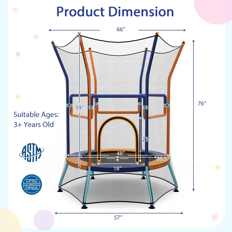 ASTM-Certified Toddler Trampoline with Enclosed Safety Net