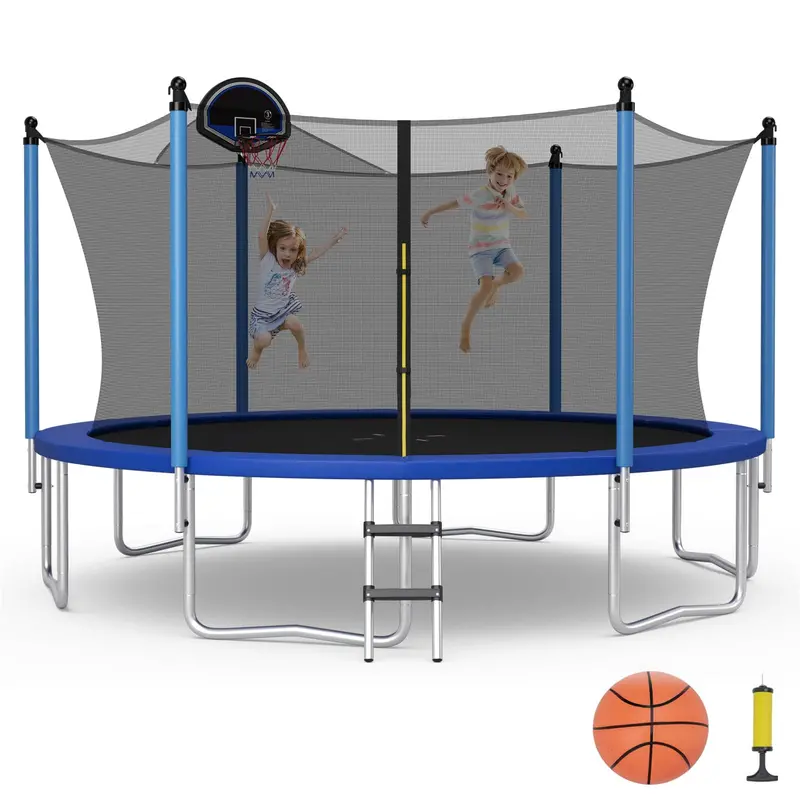 ASTM-Certified Trampoline – 12FT, 14FT, or 15FT Models with Internal Safety Net & Basketball Hoop