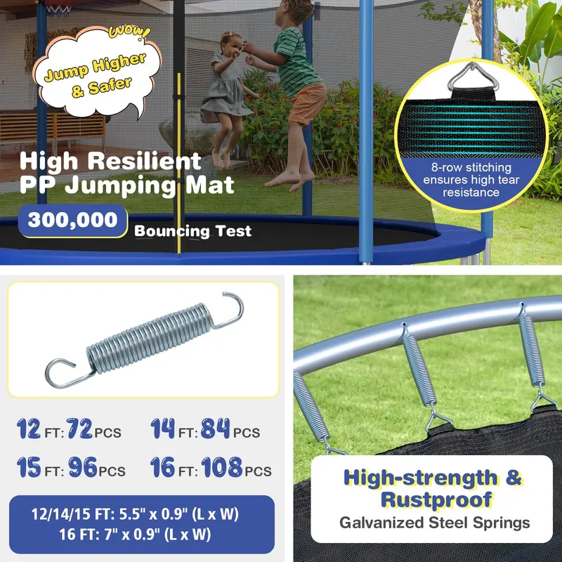 ASTM-Certified Trampoline – 12FT, 14FT, or 15FT Models with Internal Safety Net & Basketball Hoop