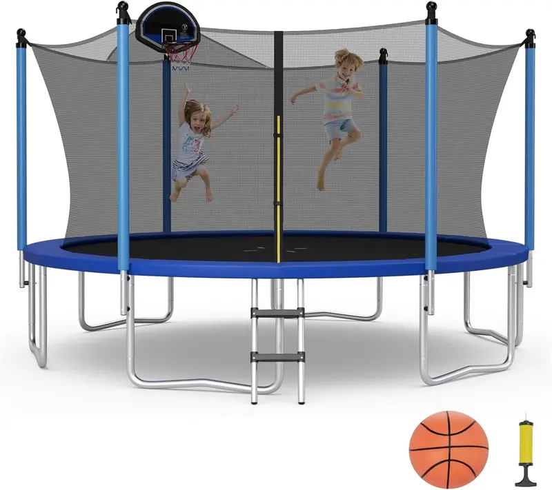 ASTM-Certified Trampoline – 12FT, 14FT, or 15FT Models with Internal Safety Net & Basketball Hoop