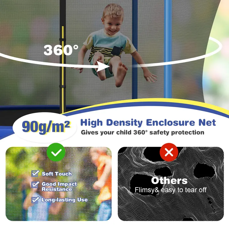 ASTM-Certified Trampoline – 12FT, 14FT, or 15FT Models with Internal Safety Net & Basketball Hoop