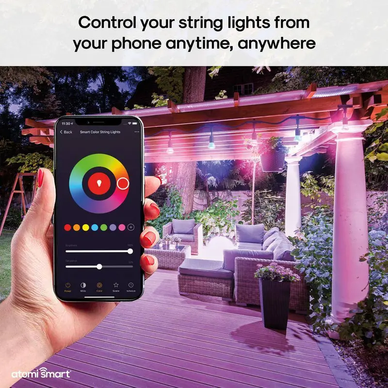 Atomi Smart WiFi Color String Lights – 24-Foot Waterproof LED Light Strip, App-Controlled, Alexa and Google Assistant Compatible