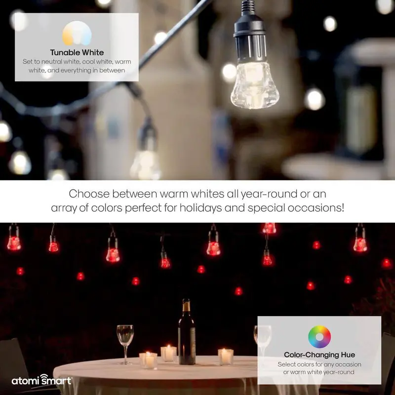 Atomi Smart WiFi Color String Lights – 24-Foot Waterproof LED Light Strip, App-Controlled, Alexa and Google Assistant Compatible