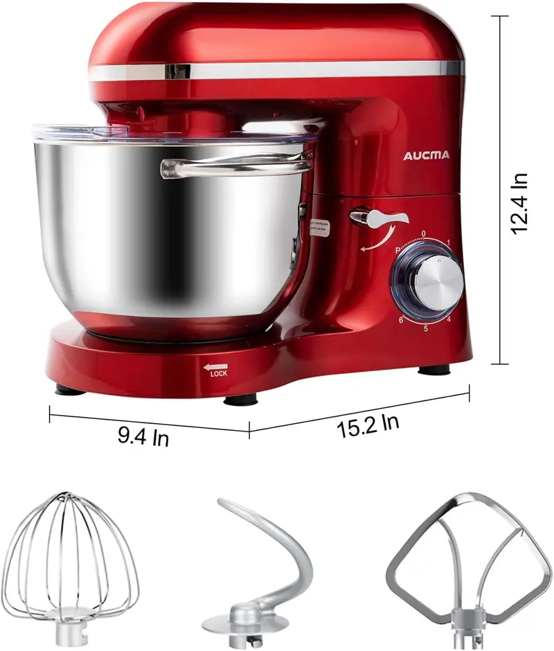 Aucma 6.5-Qt Tilt-Head Stand Mixer — 660W, 6-Speed Kitchen Mixer with Dough Hook & Stainless Steel Bowl