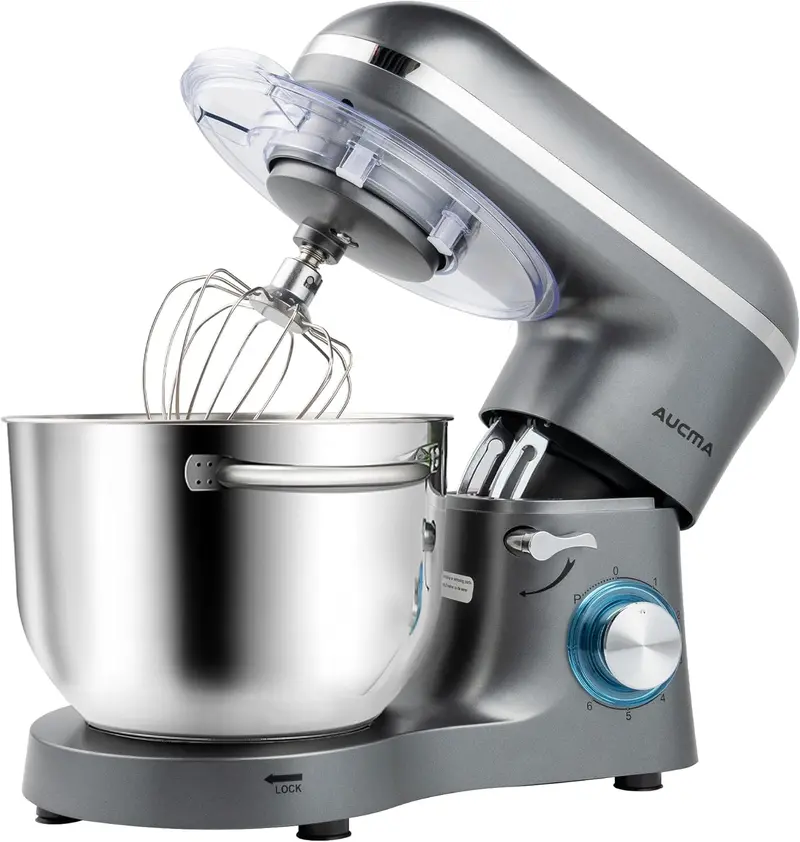 Aucma 6.5-Qt Tilt-Head Stand Mixer — 660W, 6-Speed Kitchen Mixer with Dough Hook & Stainless Steel Bowl