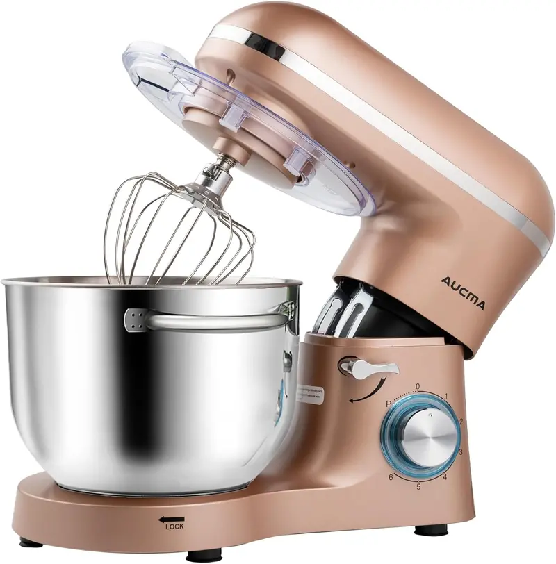 Aucma 6.5-Qt Tilt-Head Stand Mixer — 660W, 6-Speed Kitchen Mixer with Dough Hook & Stainless Steel Bowl