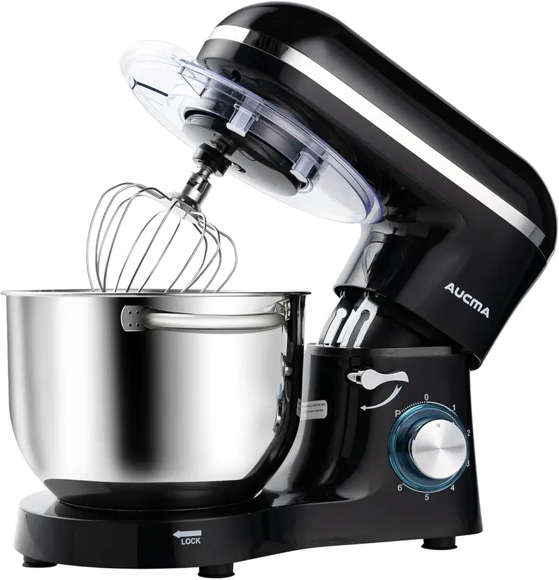 Aucma 6.5-Qt Tilt-Head Stand Mixer — 660W, 6-Speed Kitchen Mixer with Dough Hook & Stainless Steel Bowl