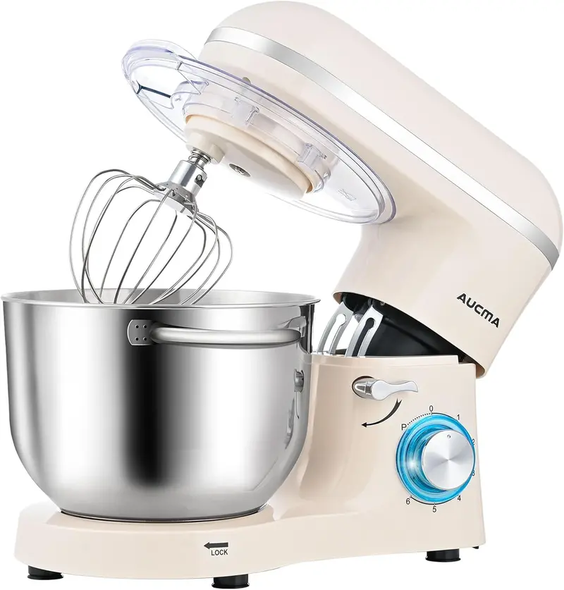 Aucma 6.5-Qt Tilt-Head Stand Mixer — 660W, 6-Speed Kitchen Mixer with Dough Hook & Stainless Steel Bowl